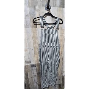 Kittenish Black White Stripe Straight Leg Overalls Jumpsuit